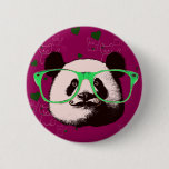 Steampunk Panda Bear in Glasses with Mustache Button