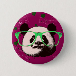 Steampunk Panda Bear in Glasses with Mustache Button