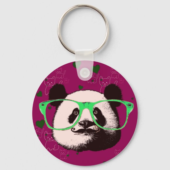 Steampunk Panda Bear in Glasses with Mustache Keychain (Front)