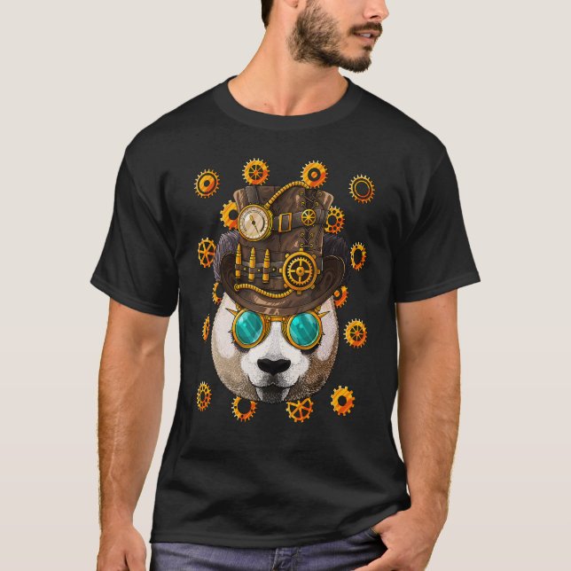 Steampunk Panda Medieval Victorian Steam Powered A T-Shirt (Front)