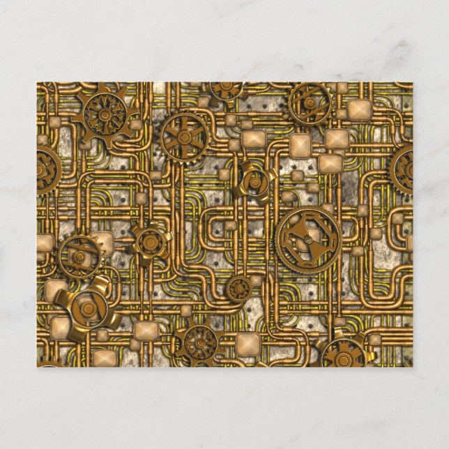 Steampunk Panel - Gears and Pipes - Brass Postcard (Front)