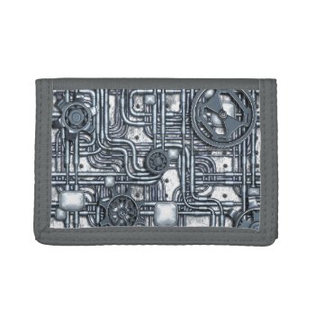 Steampunk Panel - Gears And Pipes - Steel Tri-fold Wallet by BonniePhantasm at Zazzle