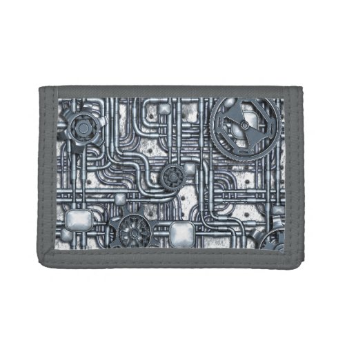 Steampunk Panel _ Gears and Pipes _ Steel Tri_fold Wallet