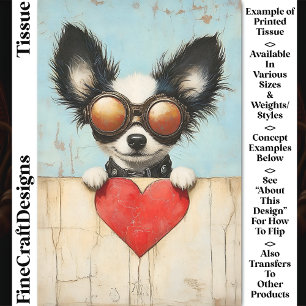 Steampunk Papillon Dog & Red Heart CQ3 Decoupage Tissue Paper