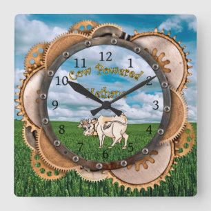 Steampunk ~  Pardon My Methane ~ Cow Powered Square Wall Clock