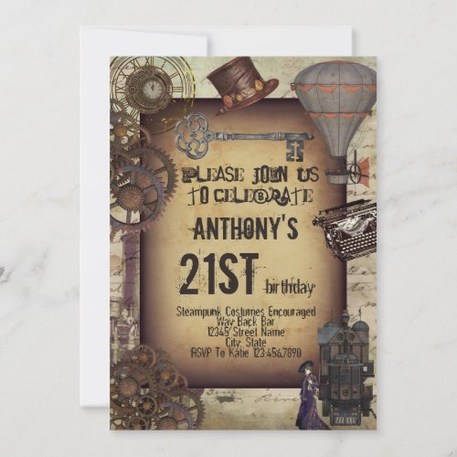 Steampunk Party Vintage Industrial Victorian Art Invitation