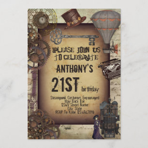 Steampunk Party Vintage Industrial Victorian Art Invitation