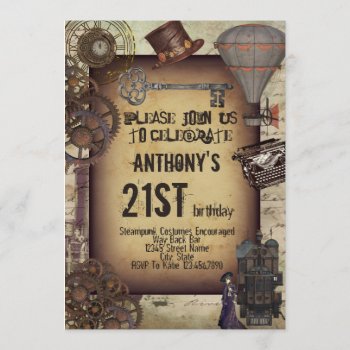 Steampunk Party Vintage Industrial Victorian Art Invitation by azlaird at Zazzle