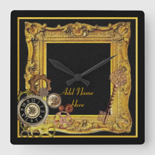 Steampunk Patterns wheels gears cogs and things Square Wall Clock