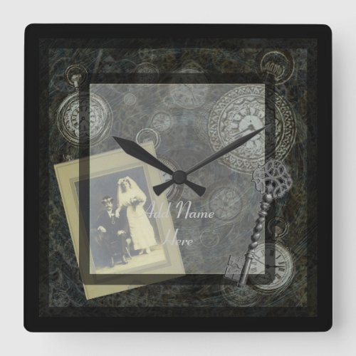 Steampunk Patterns wheels gears cogs and things Square Wall Clock