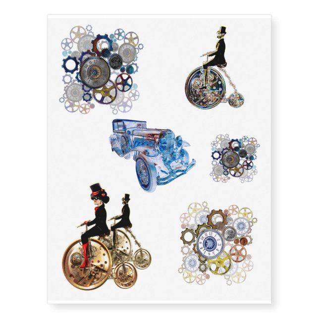 Steampunk Patterns wheels, gears cogs and things Temporary Tattoos (Front)