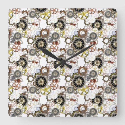 Steampunk Patterns wheels gears cogs watches Square Wall Clock