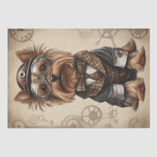 Steampunk Paws: The Yorkshire Terrier Decoupage Tissue Paper (Front)