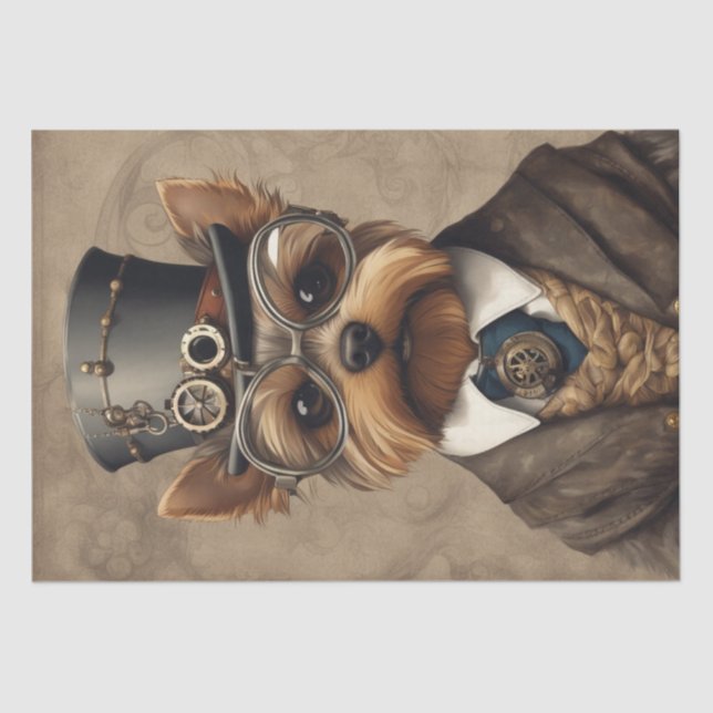 Steampunk Paws: The Yorkshire Terrier Decoupage Tissue Paper (Front)