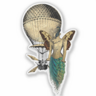 Steampunk Peacock and Flying Machine Sticker