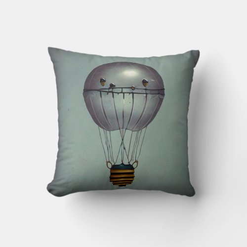 Steampunk Pearl Lightbulb Hot Air Balloon Throw Pillow