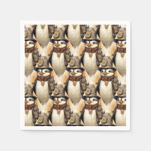 Steampunk Penguin 1 Pattern Napkins (Front)