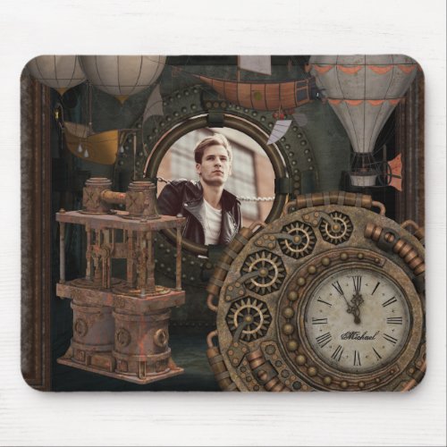 Steampunk Photo Frame Industrial Clock Machinery Mouse Pad