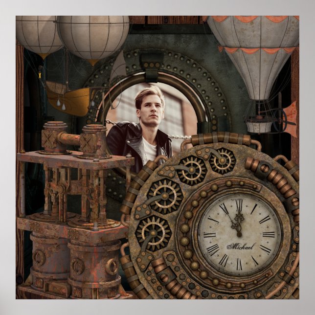 Steampunk Photo Frame Industrial Clock Machinery Poster (Front)