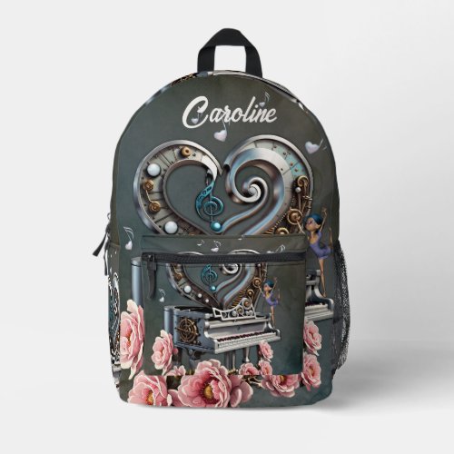 Steampunk piano with heart printed backpack