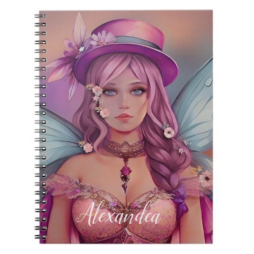 Steampunk pink and teal watercolor fairy notebook