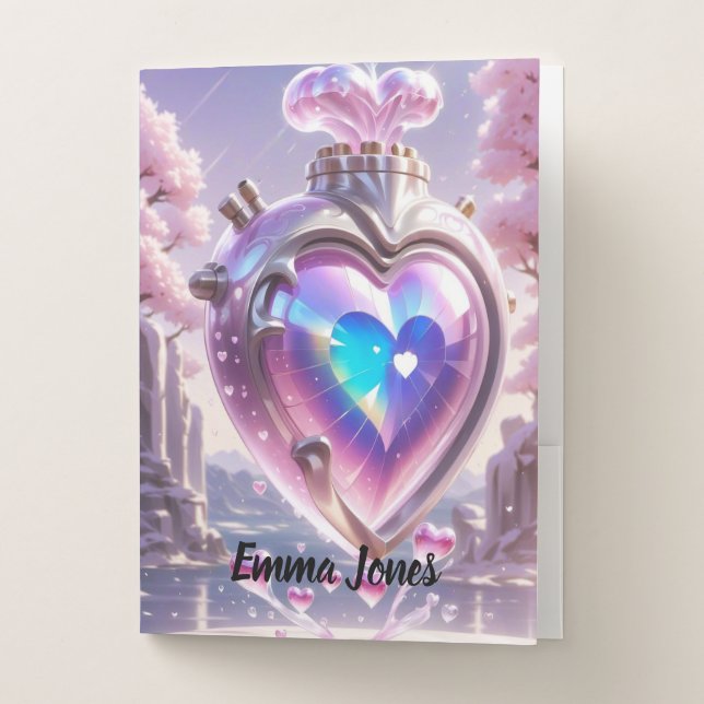 Steampunk Pink Heart Kids Teens College School Pocket Folder (Front)