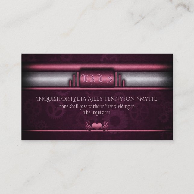 Steampunk, pink hearts and gears, Monogram Business Card (Front)