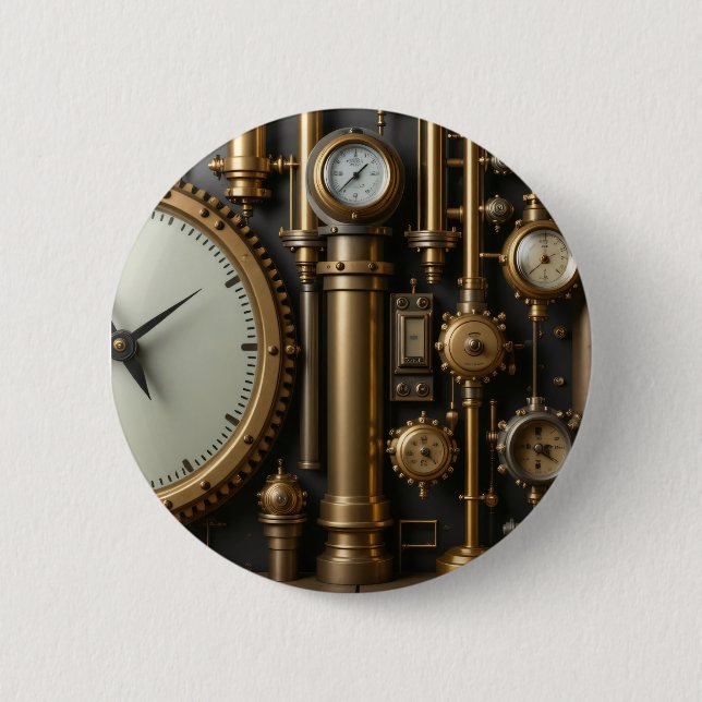 Steampunk Pipes and Gauges Button (Front)
