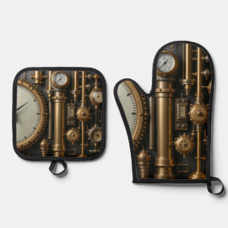Steampunk Pipes and Gauges Oven Mitt & Pot Holder Set