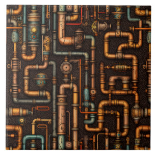 Steampunk pipes ceramic tile