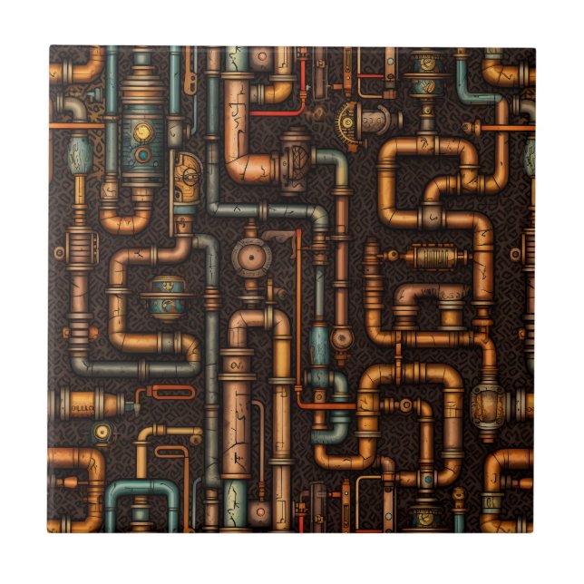 Steampunk pipes ceramic tile (Front)