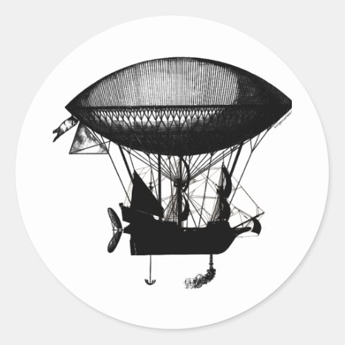 Steampunk pirate airship classic round sticker