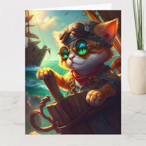 Steampunk Pirate Cat Card