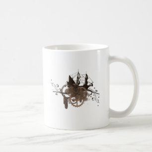Steampunk pirate ship coffee mug