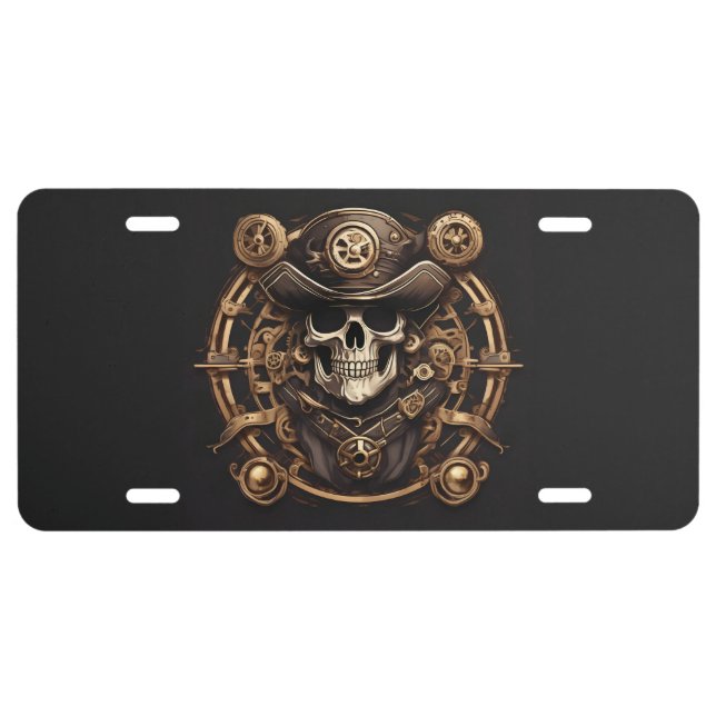 Steampunk Pirate Skull License Plate (Front)
