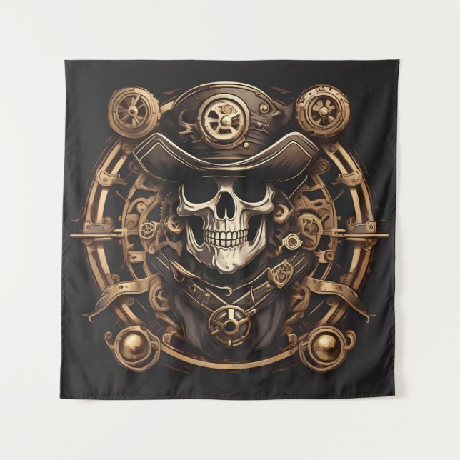 Steampunk Pirate Skull Tapestry (Front)