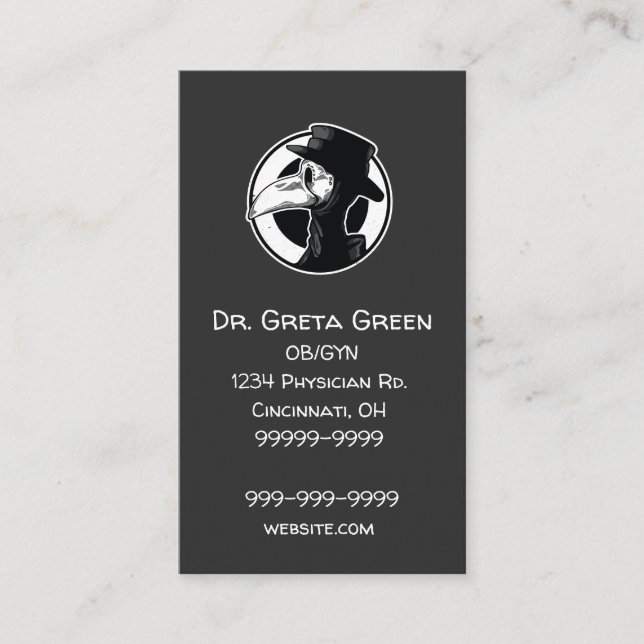 Steampunk Plague Doctor Bird Mask B/W Business Card (Front)