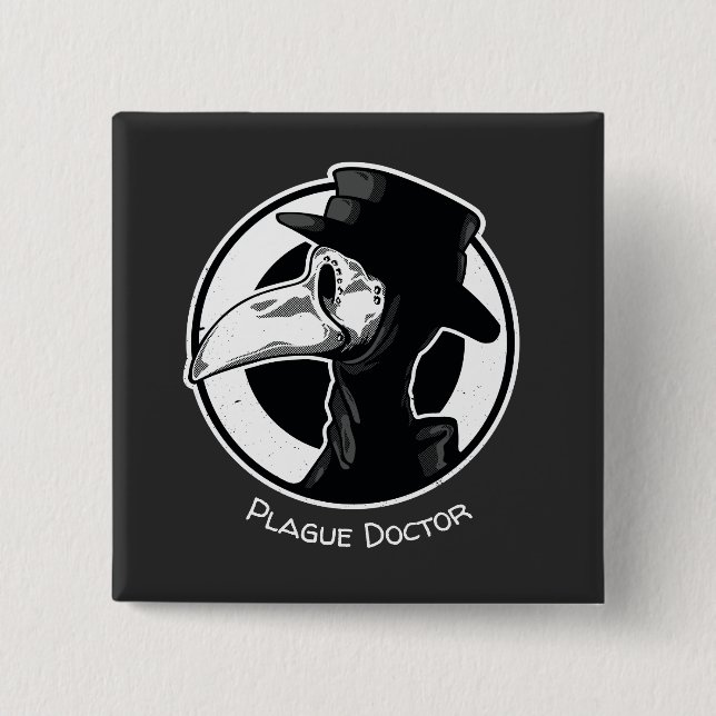 Steampunk Plague Doctor Bird Mask B/W Button (Front)