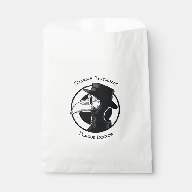 Steampunk Plague Doctor Bird Mask B/W Favor Bag (Front)