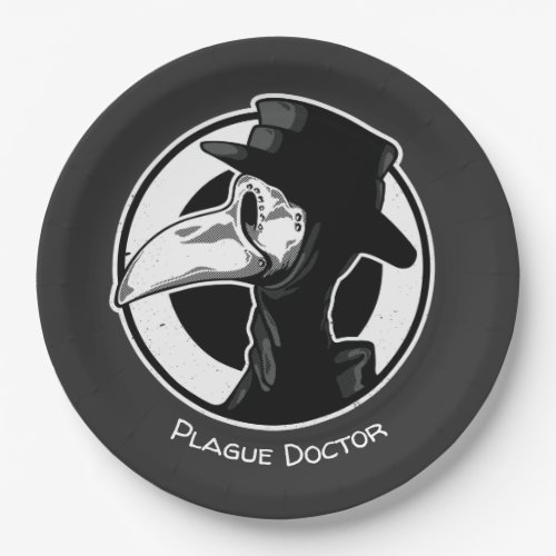 Steampunk Plague Doctor Bird Mask BW Paper Plates