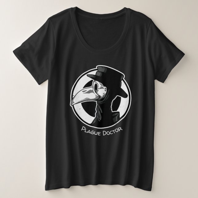 Steampunk Plague Doctor Bird Mask B/W Plus Size T-Shirt (Design Front)