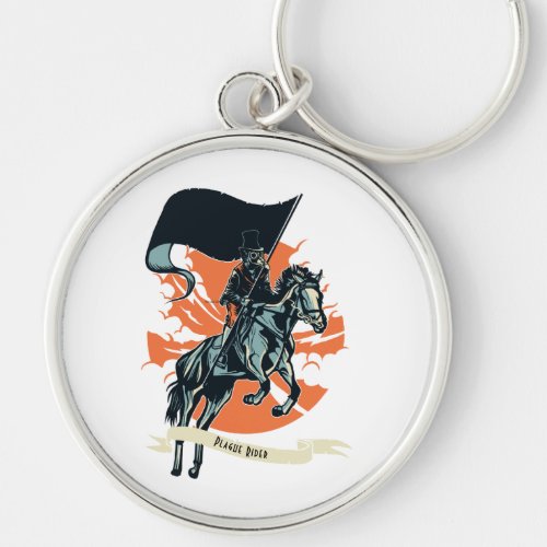 Steampunk Plague Rider Doctor on Horseback wFlag Keychain