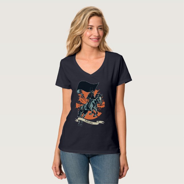 Steampunk Plague Rider Doctor on Horseback w/Flag T-Shirt (Front Full)
