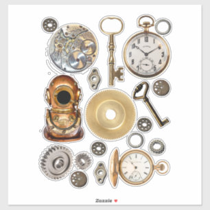 Steampunk Pocket watch Gears Skeleton Keys collage Sticker
