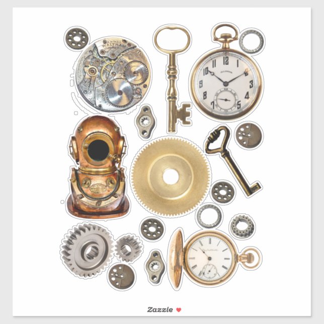 Steampunk Pocket watch Gears Skeleton Keys collage Sticker (Sheet)