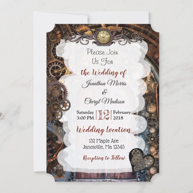 Steampunk Pocket watch Wedding Invitations (Front)