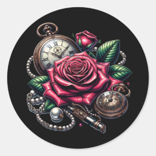 Steampunk Pocket Watches and Roses Classic Round Sticker