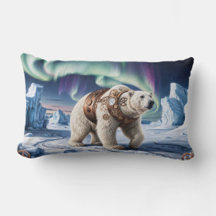 Steampunk Polar Bear and Aurora Art Lumbar Pillow