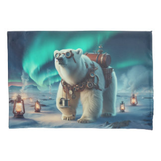 Steampunk Polar Bear and Aurora Art Pillow Case