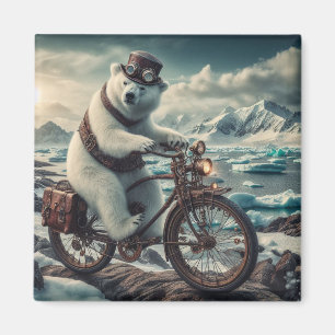 Steampunk Polar Bear Riding Bike Magnet